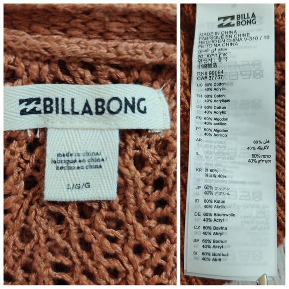 Billabong rust wrap sweater sz L - Picture 10 of 10